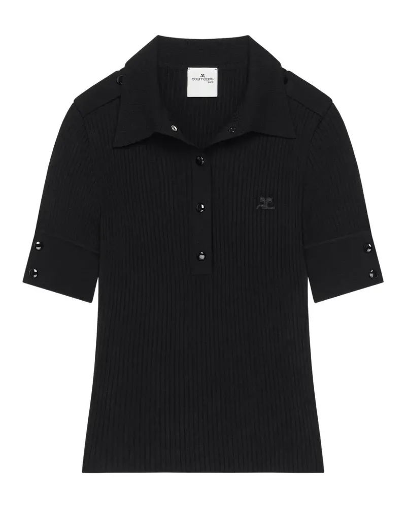 Courrèges Kurzärmeliges Poloshirt aus Rippstrick - Schwarz Schwarz