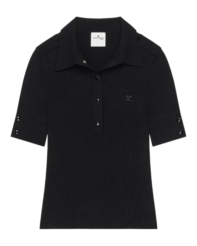 Courrèges Kurzärmeliges Poloshirt aus Rippstrick - Schwarz Schwarz