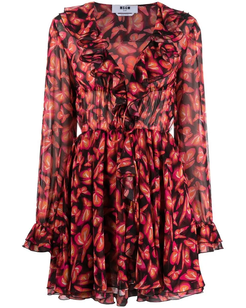 MSGM Minikleid mit Schmetterlingen - Rosa Rosa