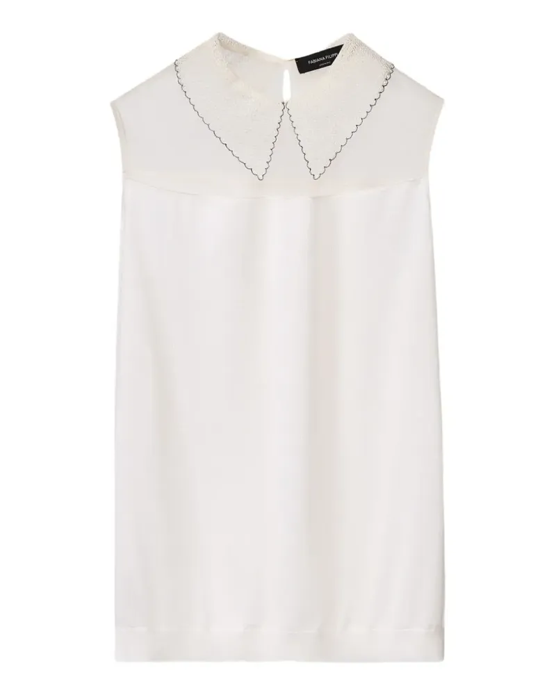 Fabiana Filippi Mesh-Bluse mit Spitzenkragen - Weiß Weiß