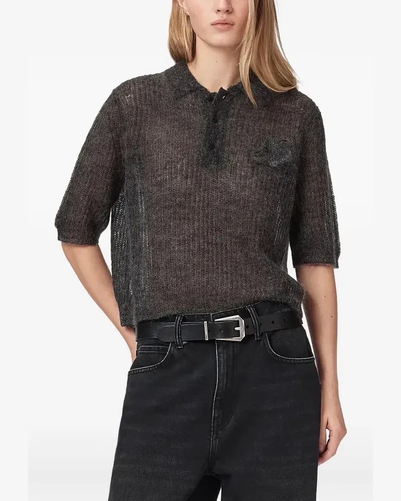 AllSaints Polo-Pullover mit Logo-Stickerei - Grau Grau
