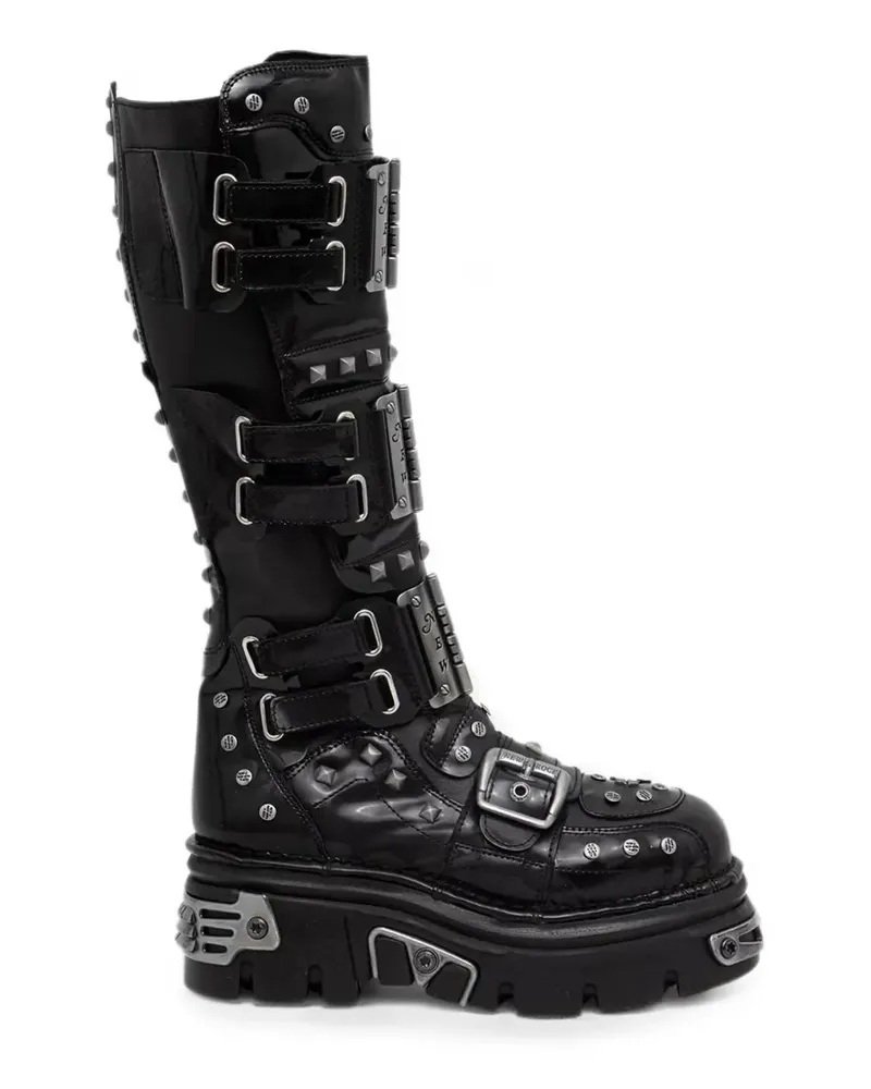 New Rock Metallic studded buckled boots - Schwarz Schwarz