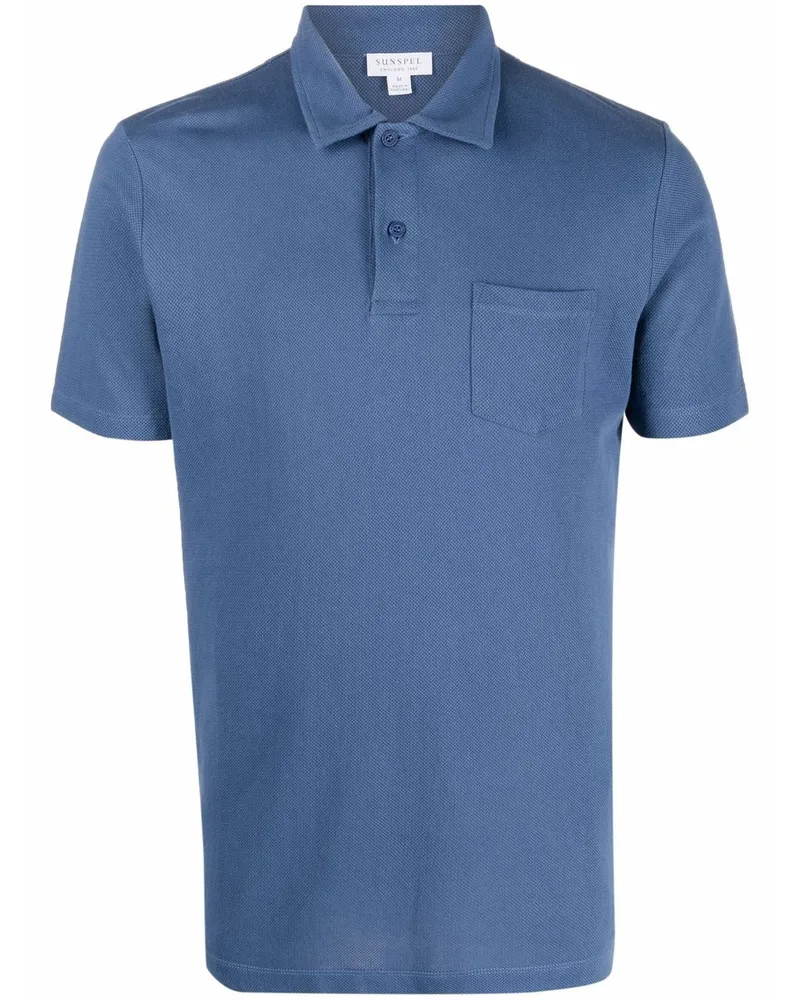 Sunspel Poloshirt mit Brusttasche Blau