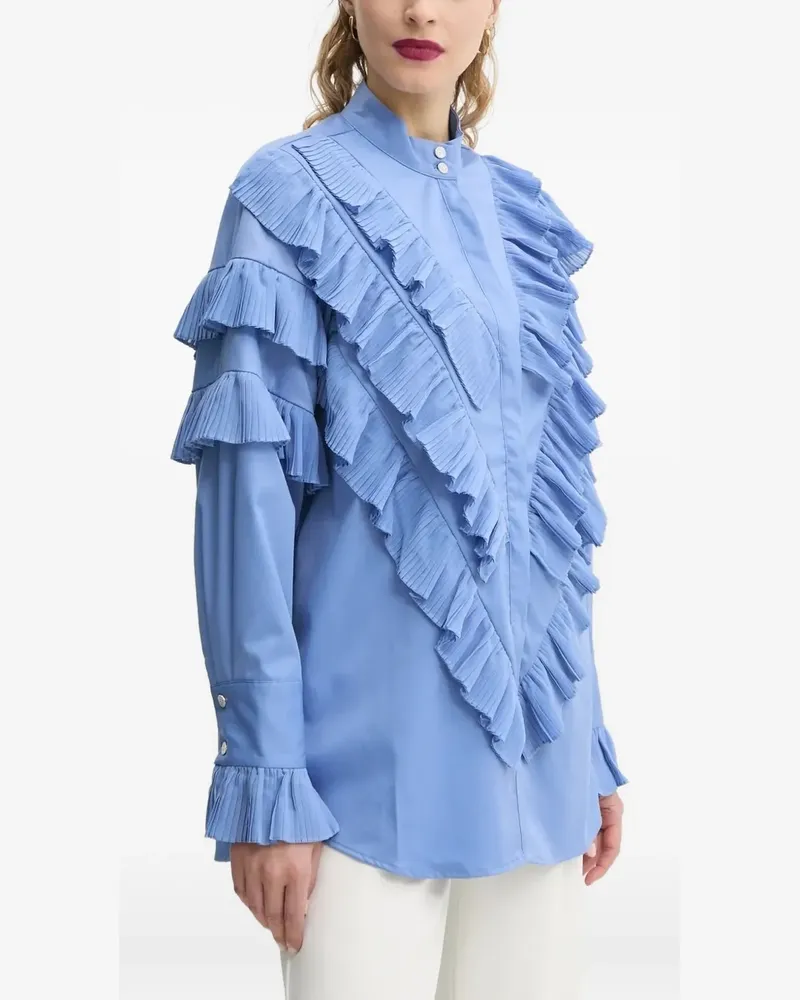 BRUUNS BAZAAR Bluse mit plissierten Rüschen - Blau Blau