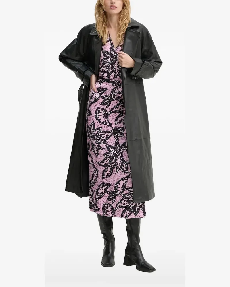 BRUUNS BAZAAR Ledermantel mit Gürtel - Schwarz Schwarz