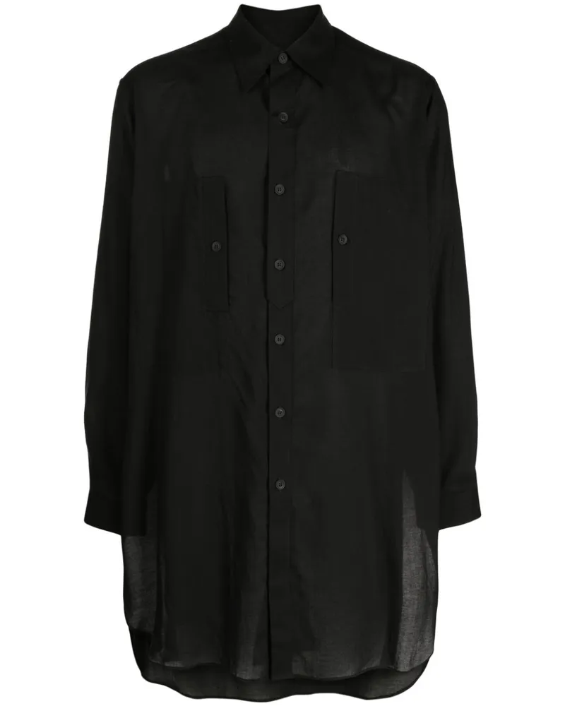 Yohji Yamamoto Langes Hemd mit klassischem Kragen - Schwarz Schwarz