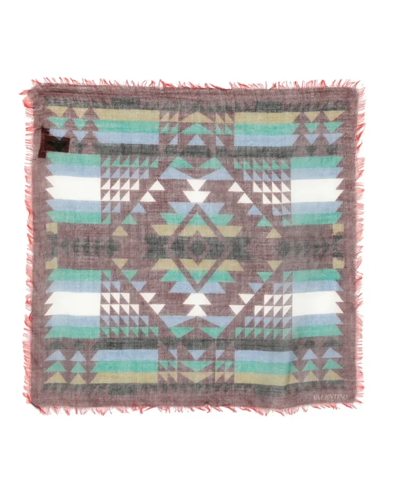 Valentino Garavani geometric-pattern frayed scarf - Rot Rot