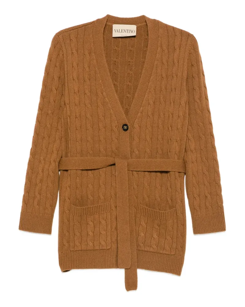 Valentino Garavani cable-knit belted cardigan - Braun Braun