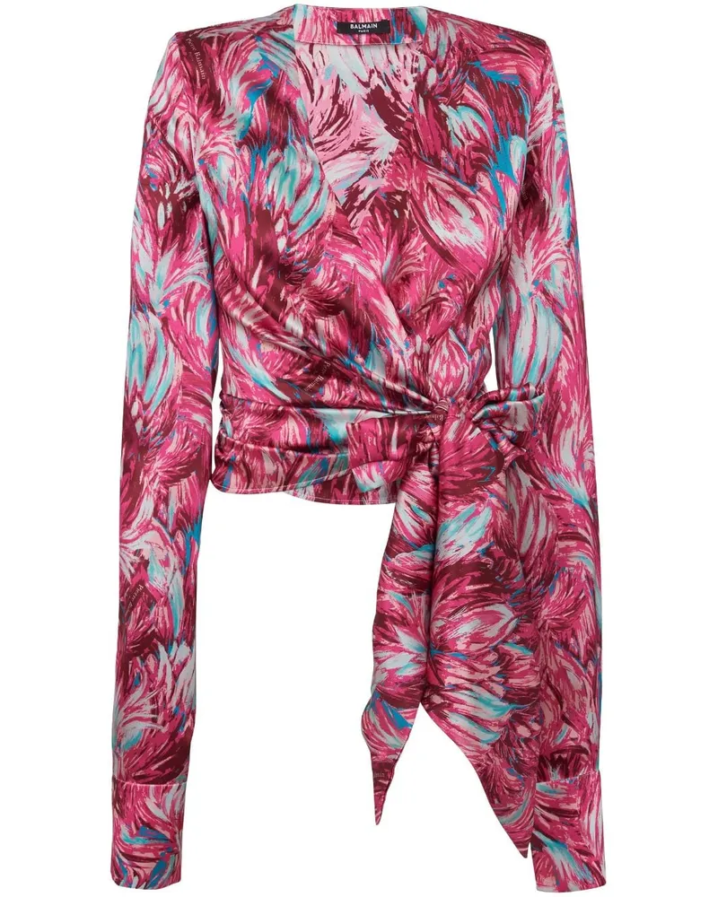 Balmain Seidenbluse mit Federn-Print - Rosa Rosa