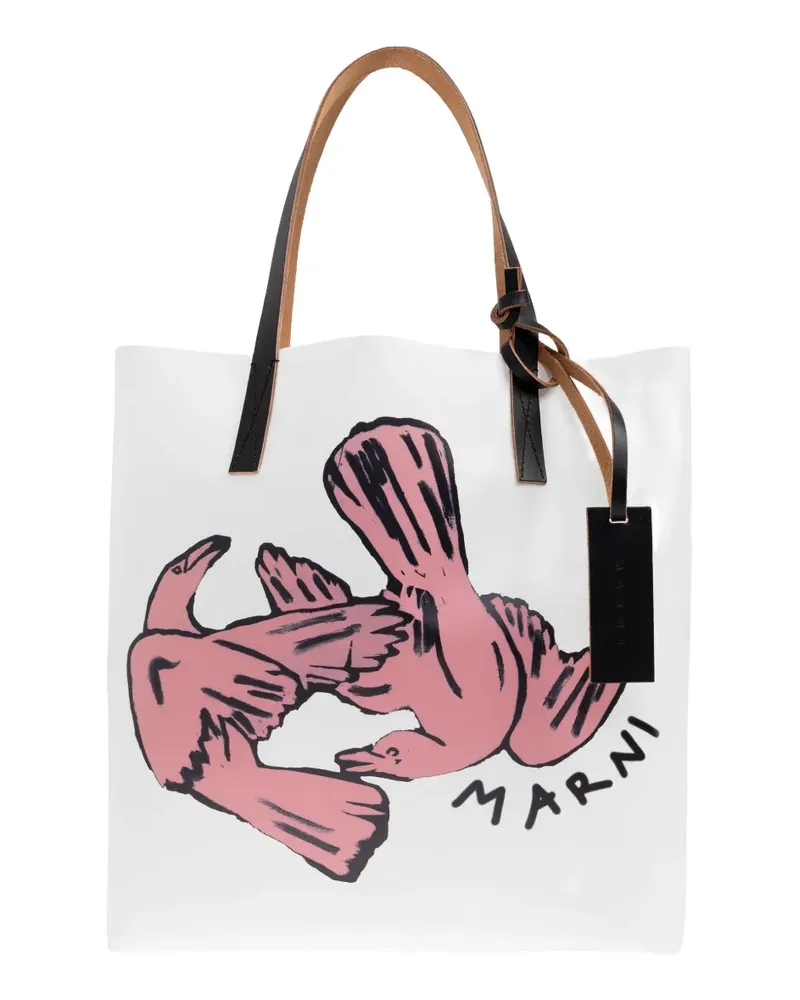 Marni bird-print leather tote bag - Rosa Rosa