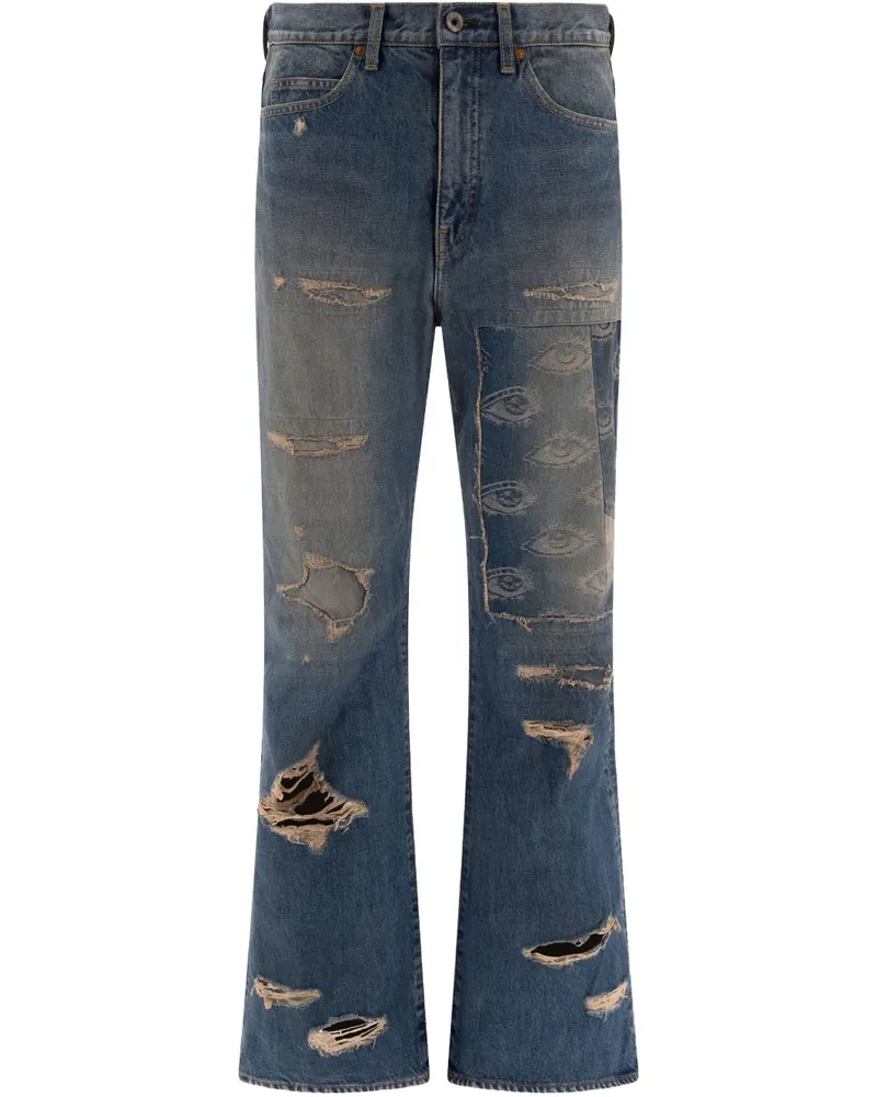 KAPITAL Jeans mit Augen-Motiv Blau
