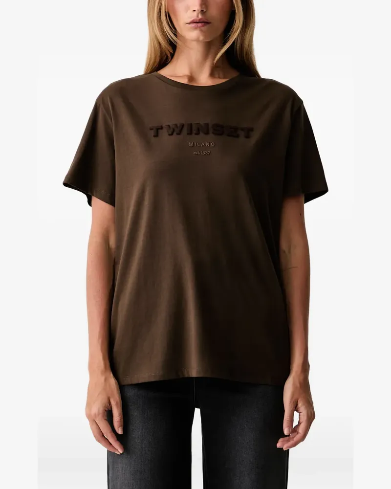 Twin-Set T-Shirt mit Logo-Stickerei - Braun Braun