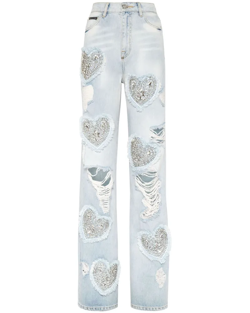 Philipp Plein Weite High-Rise-Jeans - Blau Blau
