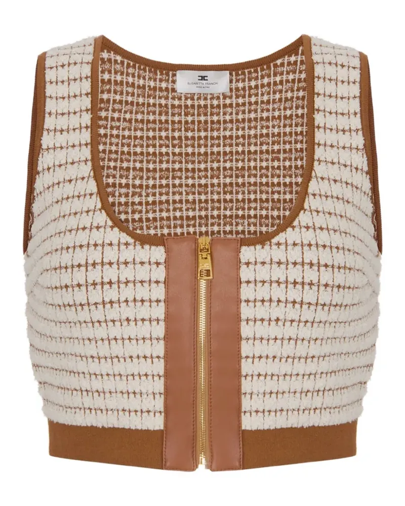 Elisabetta Franchi Chenille zip-up crop top - Nude Nude