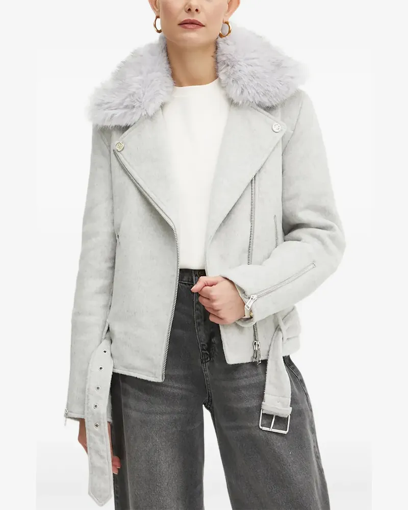 Guess Faux-Fur-Jacke mit Gürtel - Grau Grau