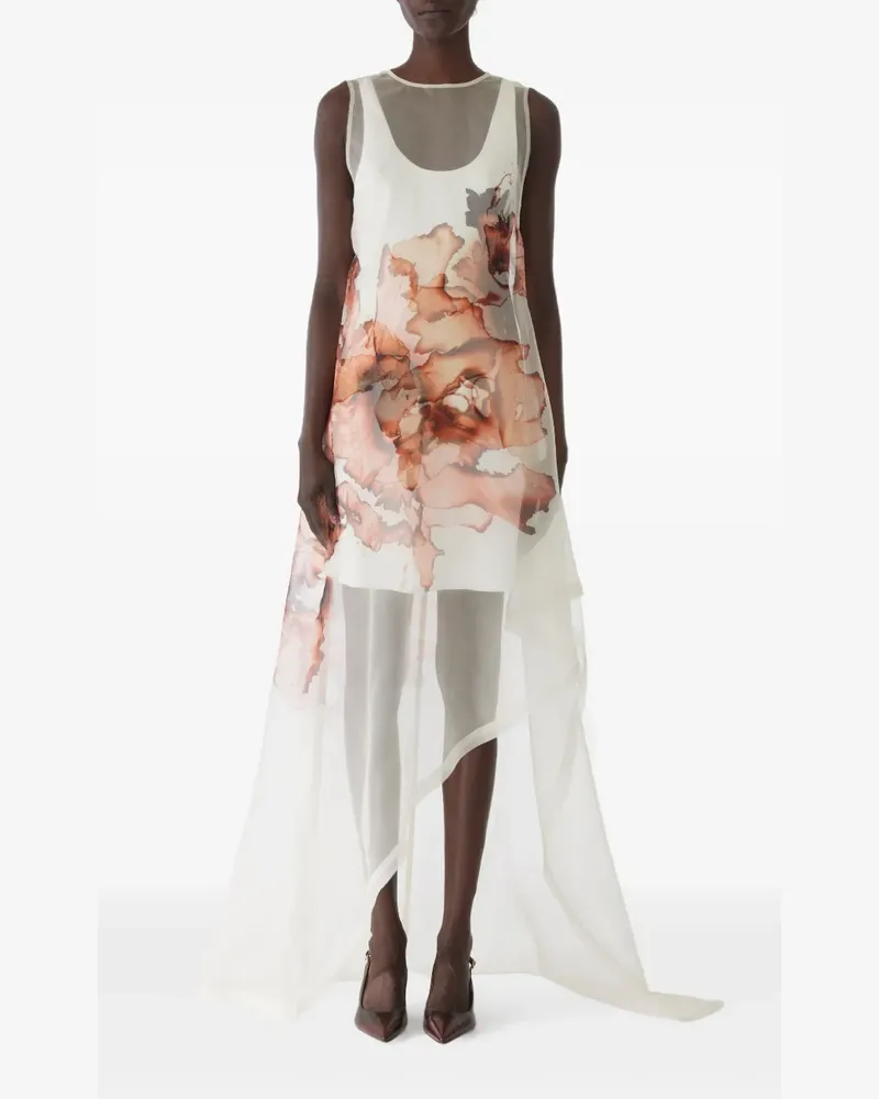 Jason Wu Asymmetrisches Burnt Floral Organza-Kleid - Weiß Weiß