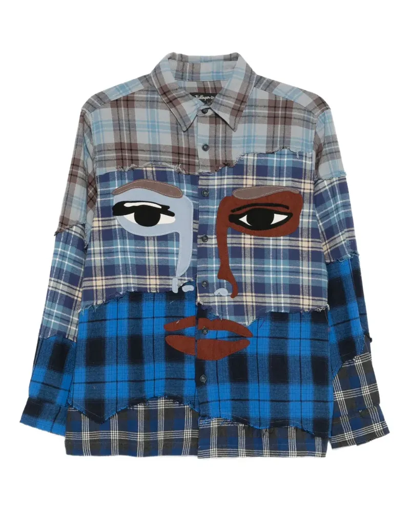 KidSuper Patchwork-Hemd mit Gesicht-Applikation - Blau Blau