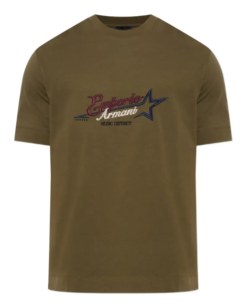 Emporio Armani T-Shirt mit Logo-Stickerei - Grün Grün
