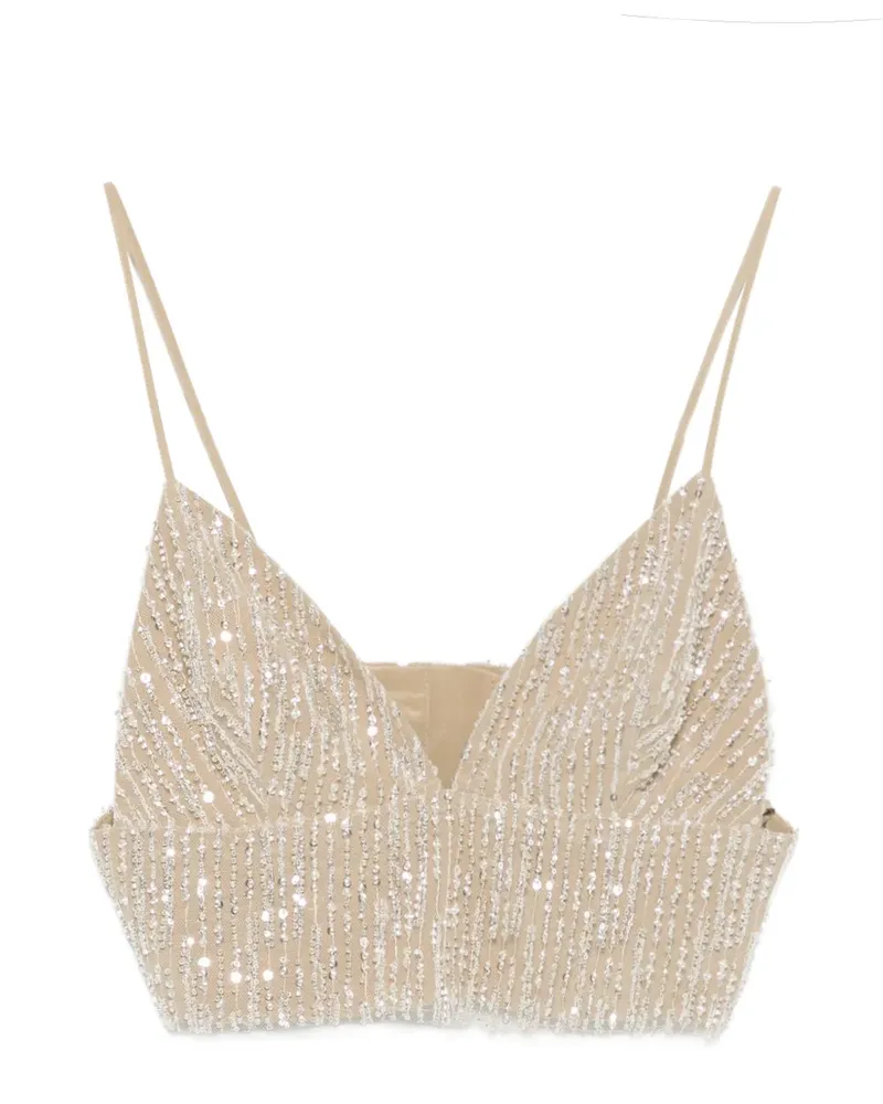 AMI Paris sequin-embellished cropped top - Nude Nude