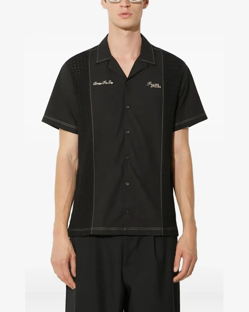 Filling Pieces Strukturiertes Hemd mit Stickerei - Schwarz Schwarz