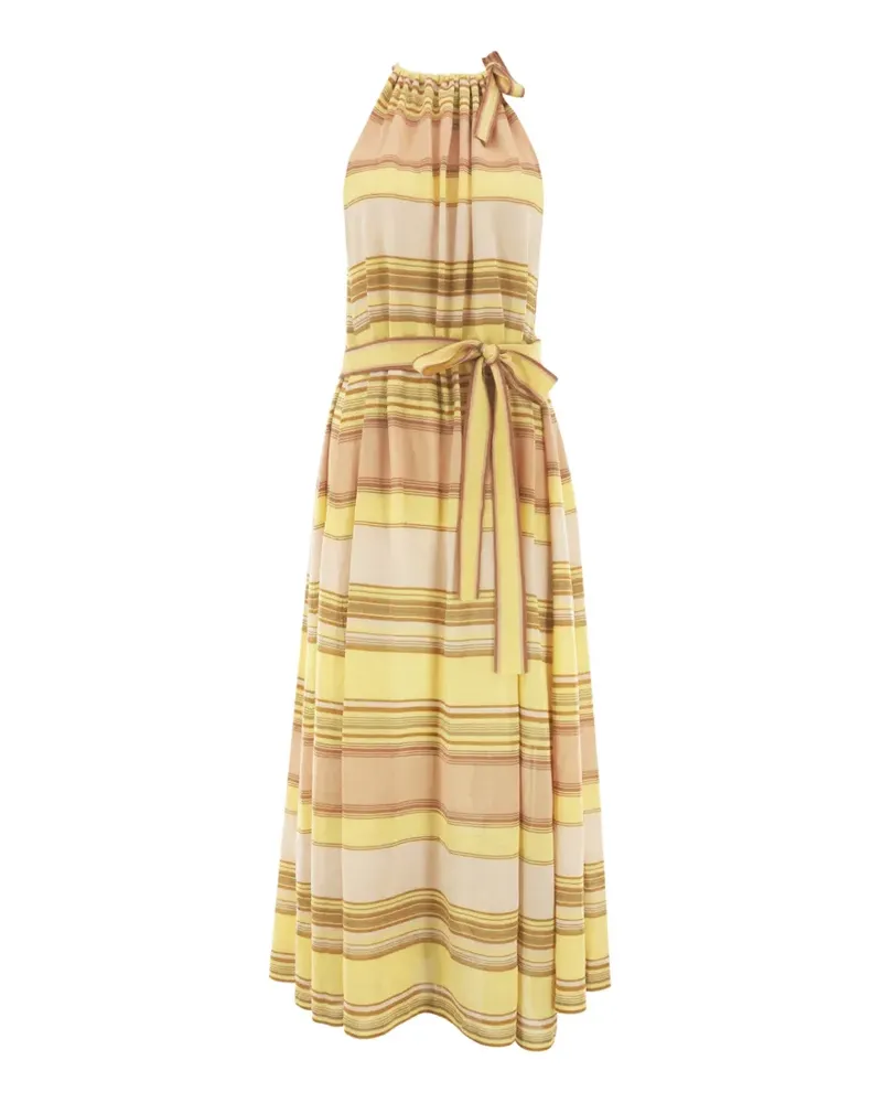Zimmermann Gestreiftes Indra Neckholder-Midikleid - Gelb Gelb