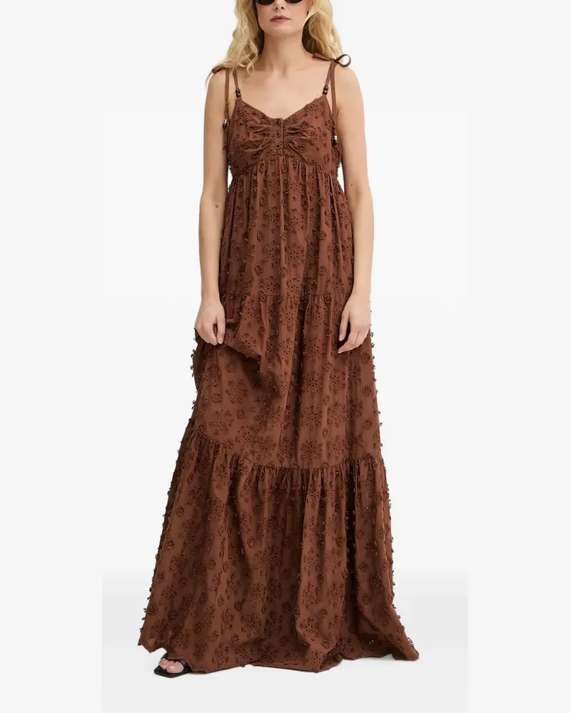 Silvian Heach broderie-anglaise tiered maxi dress - Nude Nude