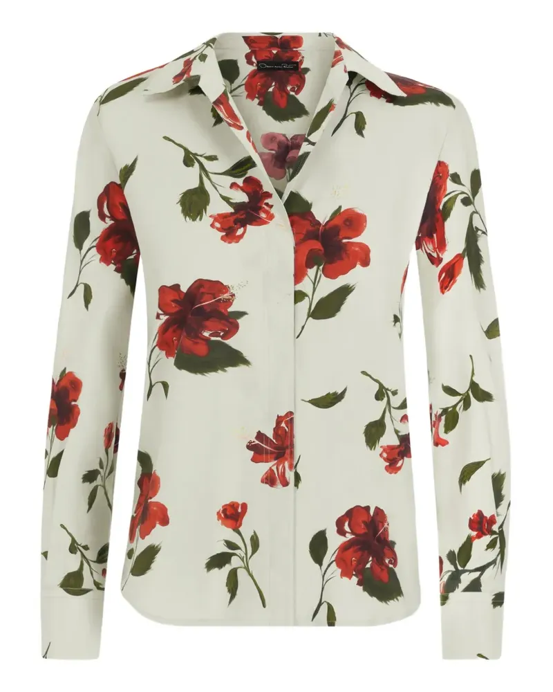 Oscar de la Renta Popeline-Bluse aus Hibiskus-Baumwolle - Blau Blau