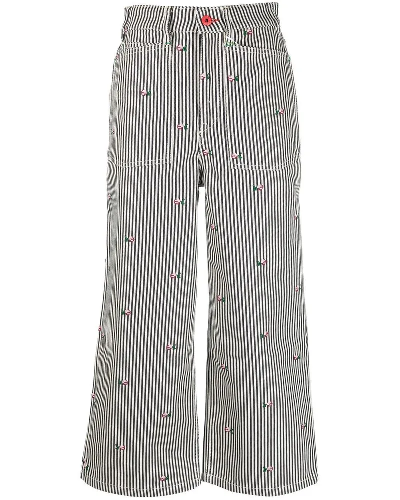Kenzo Cropped-Jeans mit Blumenstickerei - Schwarz Schwarz