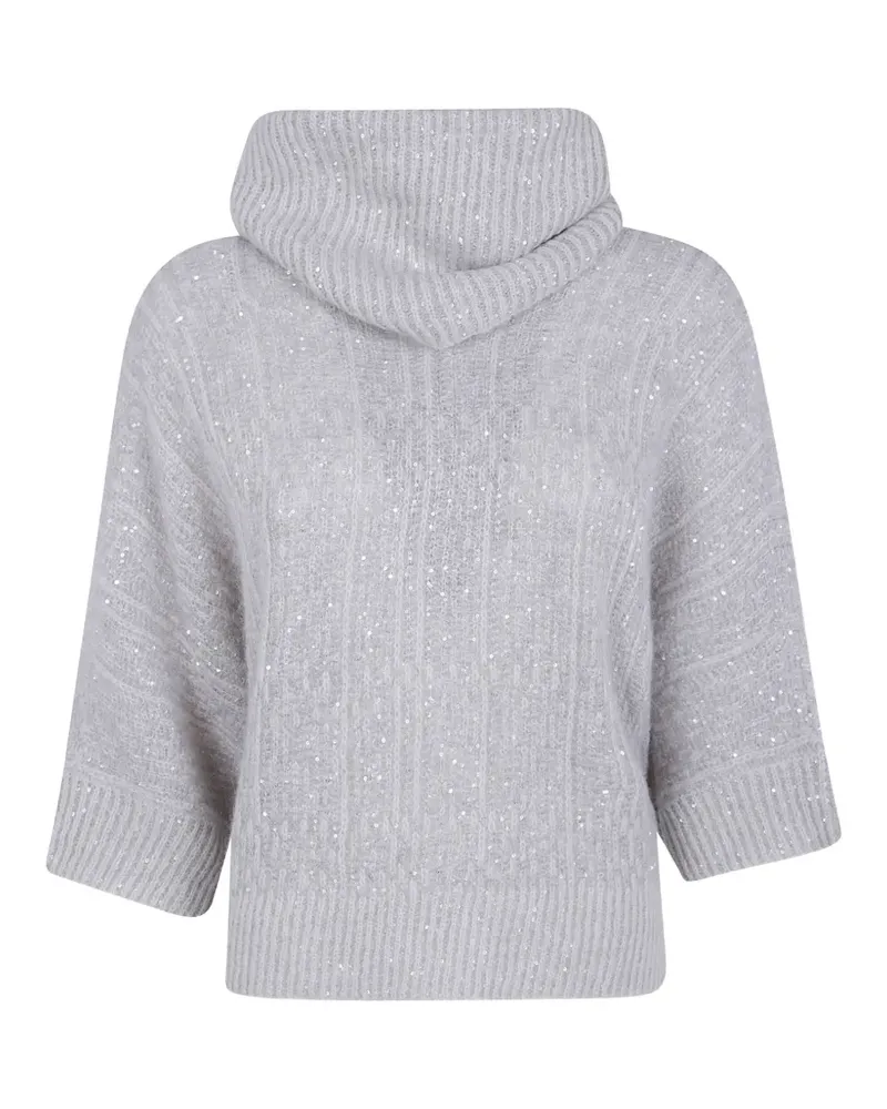 D.EXTERIOR Pullover mit Wasserfallkragen und Pailletten - Grau Grau