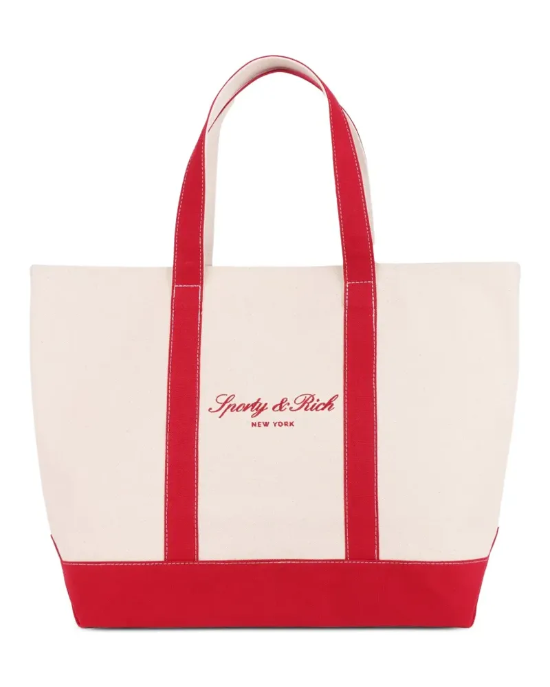SPORTY & RICH Mittelgroßer Signature NY Tote Bag mit Logo - Nude Nude