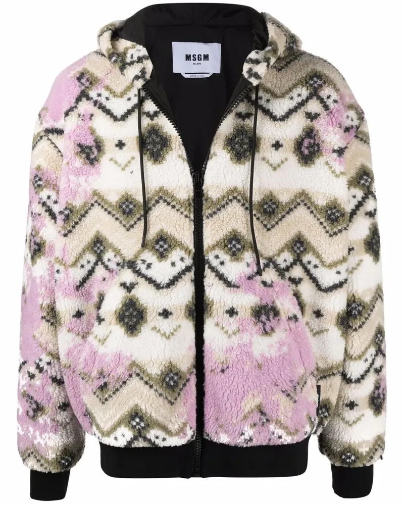 MSGM Kapuzenjacke mit geometrischem Print - Weiß Weiß