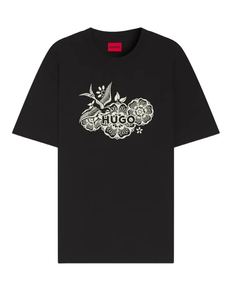 HUGO BOSS T-Shirt mit Blumen-Print - Schwarz Schwarz
