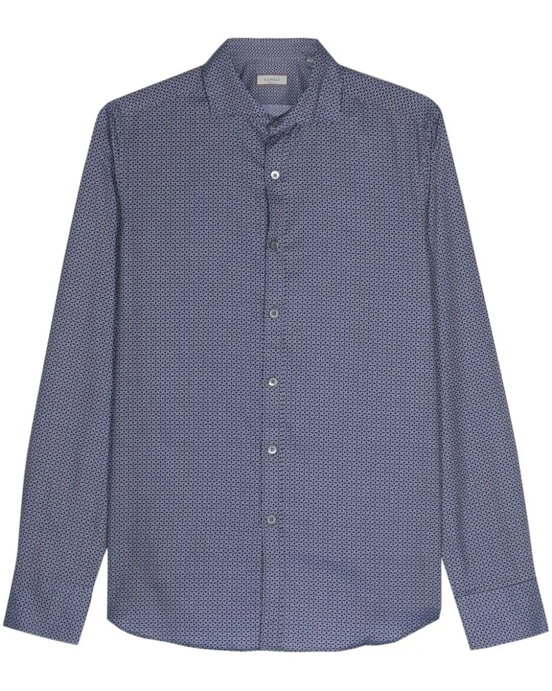 Canali Geometrisch gemustertes Hemd Blau