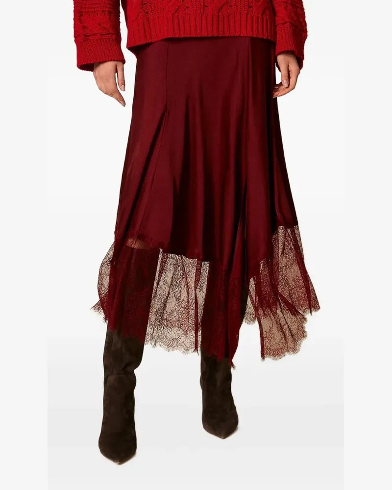Twin-Set satin lace-trim midi skirt - Rot Rot