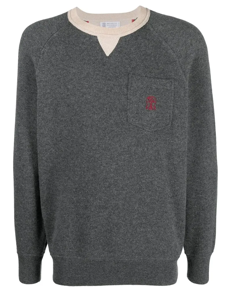 Brunello Cucinelli Kaschmirpullover mit Kontrastdetail - Grau Grau