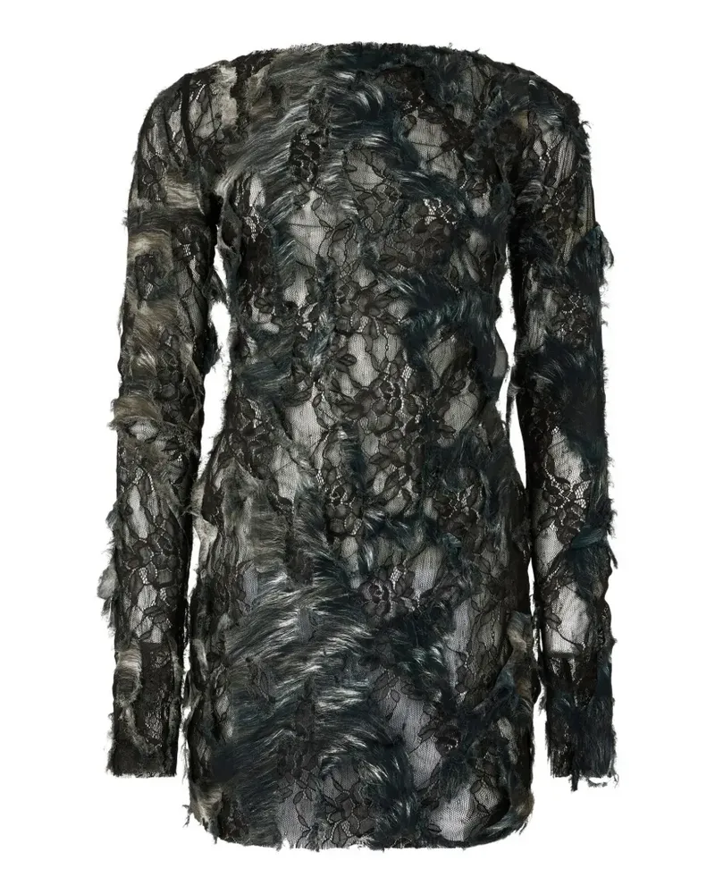 Roberto Cavalli Minikleid mit Spitze und Federn - Schwarz Schwarz