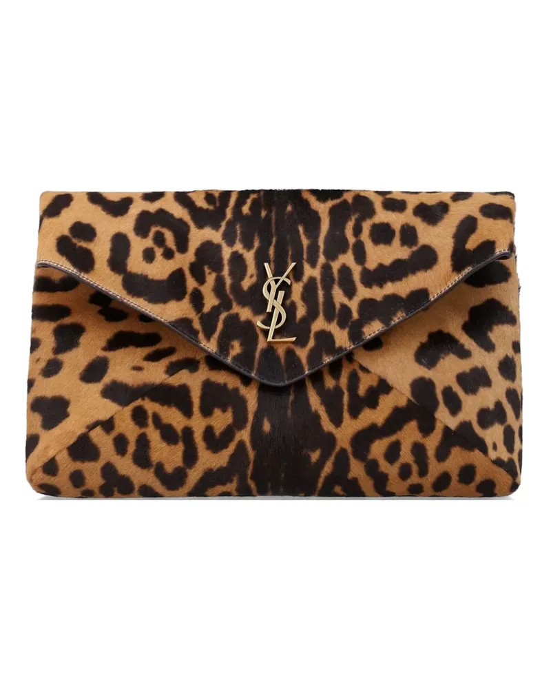 Saint Laurent large Cassandre animal-print clutch bag - Schwarz Schwarz