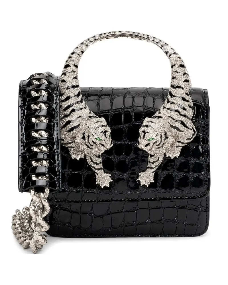 Roberto Cavalli Clutch mit Kroko-Effekt - Schwarz Schwarz