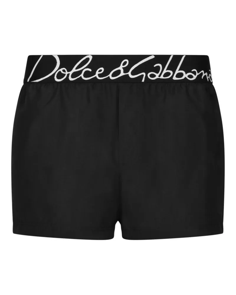 Dolce & Gabbana Badeshorts mit Logo-Bund - Schwarz Schwarz