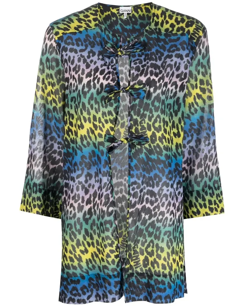 Ganni Bluse mit Leoparden-Print - Blau Blau