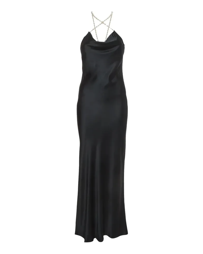 Retrofête Electra Maxikleid mit Wasserfallkragen - Schwarz Schwarz