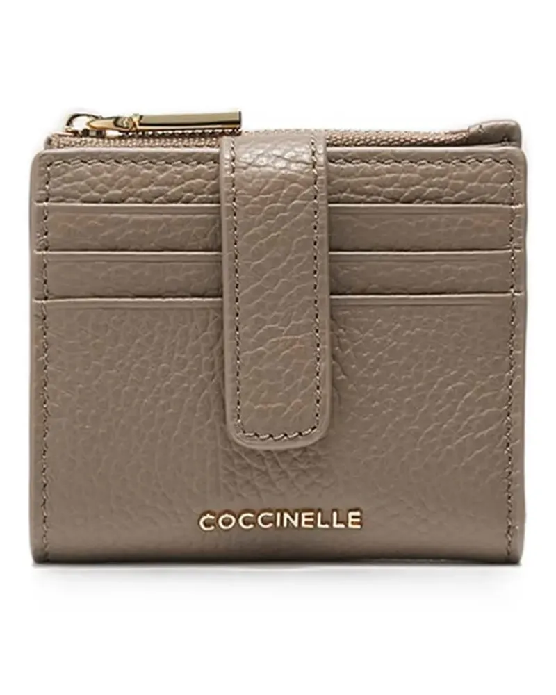 Coccinelle Mittelgroßes Metallic Portemonnaie aus gekörntem Leder - Braun Braun