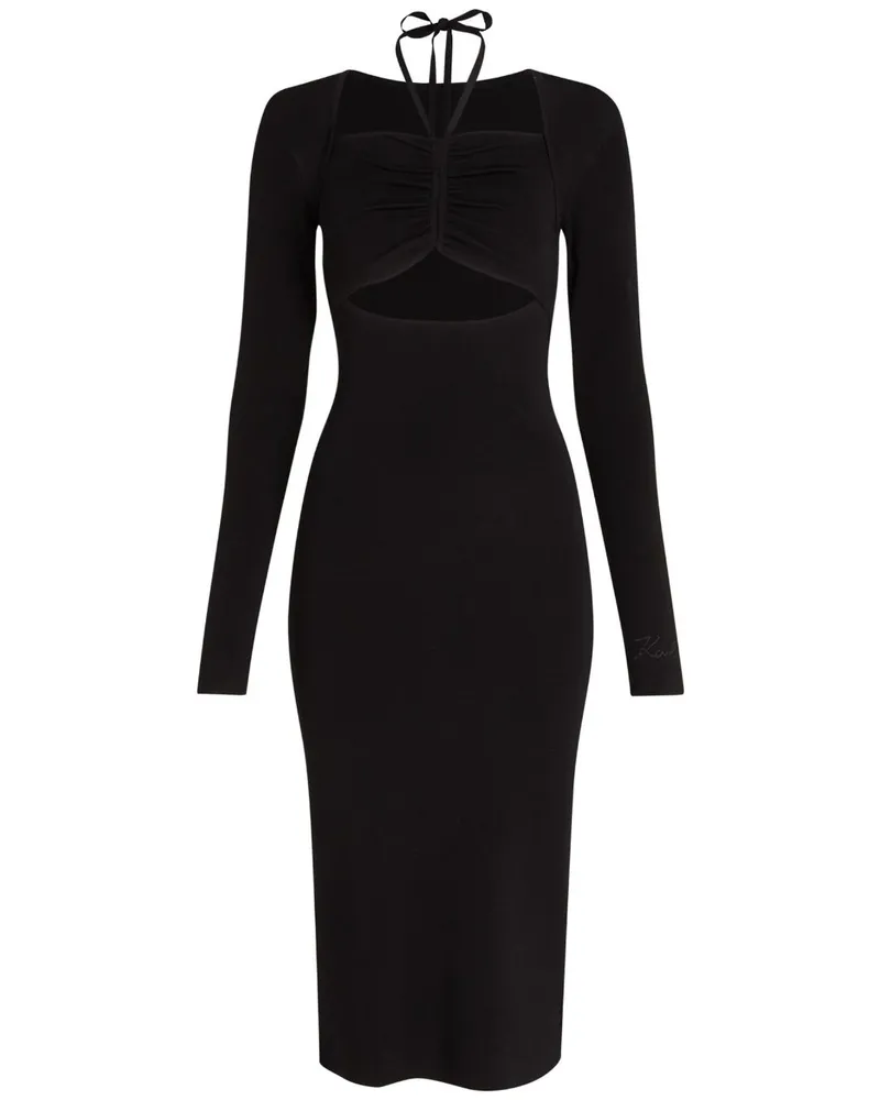 Karl Lagerfeld Geripptes Midikleid - Schwarz Schwarz