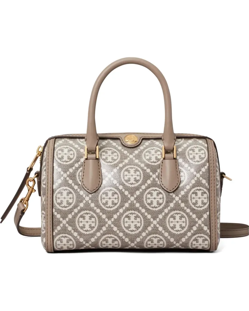 Tory Burch T Monogram coated-jacquard petite Barrel bag - Grau Grau