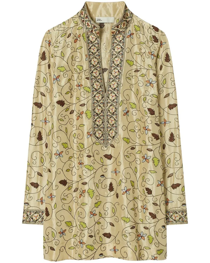 Tory Burch Seidentunika mit Stickerei - Nude Nude