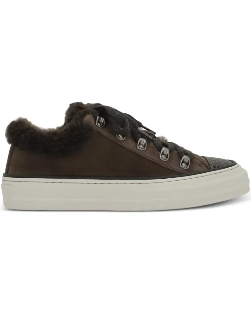 Brunello Cucinelli shearling-trim lace-up sneakers - Braun Braun