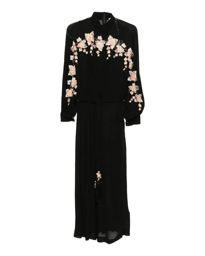Zimmermann floral-embroidered belted maxi dress - Schwarz Schwarz