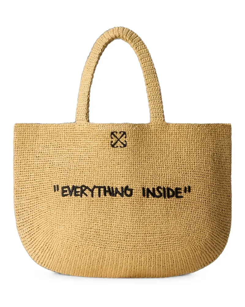 OFF-WHITE Jitney quote raffia tote bag - Nude Nude