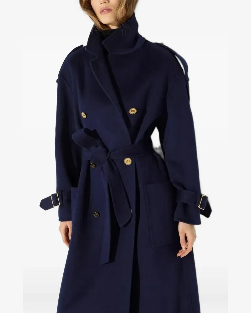 Elisabetta Franchi Doppelreihiger Mantel mit Gürtel - Blau Blau