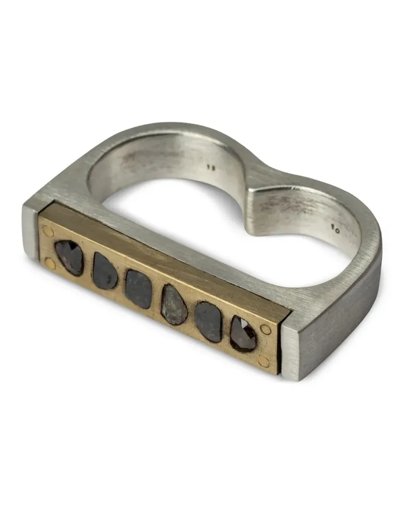 Parts Of Four Matter Plate Double 6-Stone Ring aus Sterlingsilber Silber